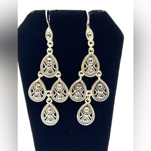 Elegant Silver Dangle Earrings Chandelier with Iridescent Rhinestones